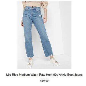 Express Mid Rise Medium Wash Raw Hem 90s Ankle Boot Jeans 8R